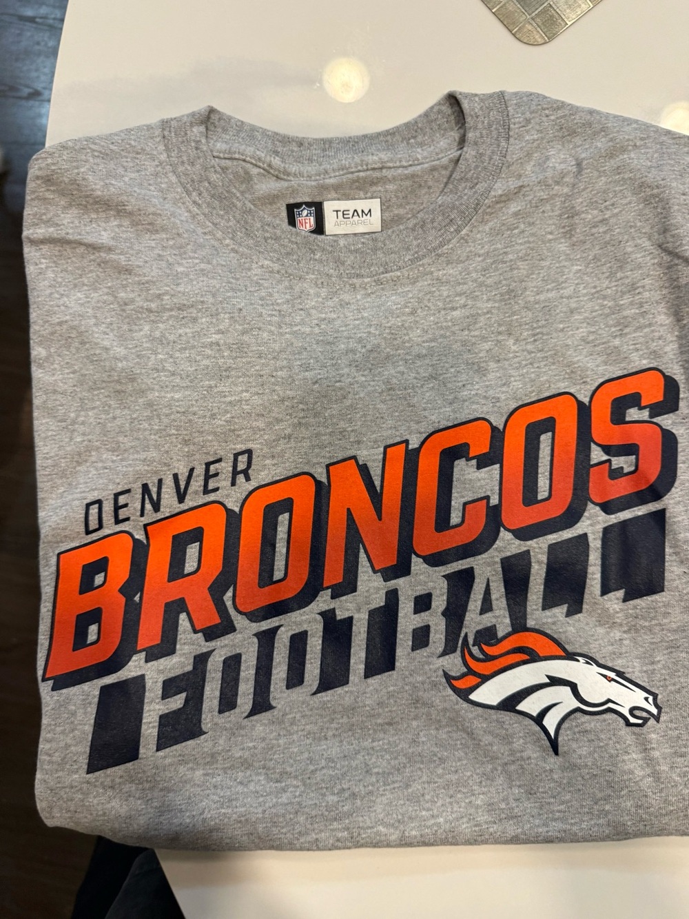 Team Apparel Denver Broncos Gray Tee with Orange & Navy Graphics
